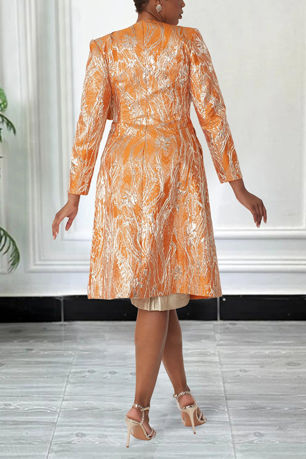 Elegant 3D Floral Allover Print Outerwaer & Dress Set