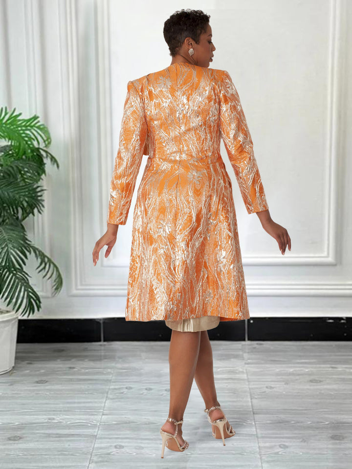 Elegant 3D Floral Allover Print Outerwaer & Dress Set