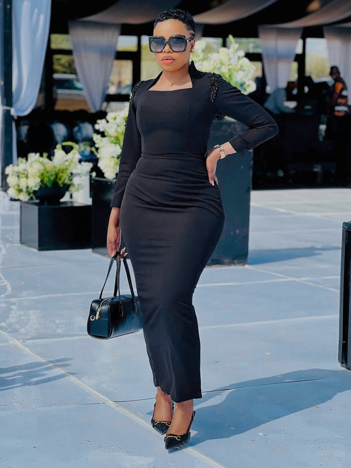 Elegant Sequin Shoulder Tailored Dress