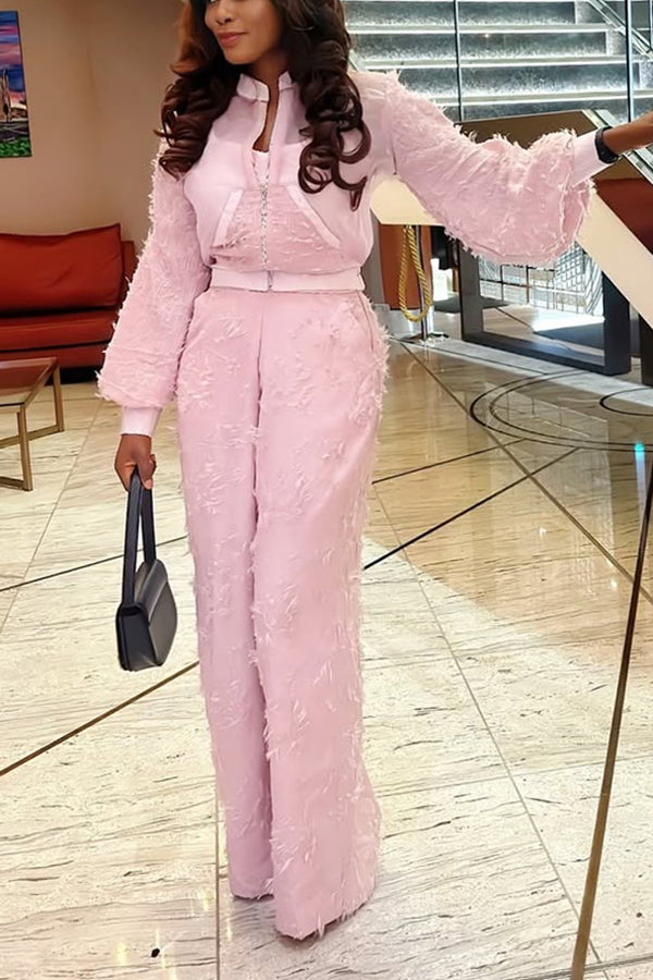 Fashion Fuzzy Fabric Top & Pants Set