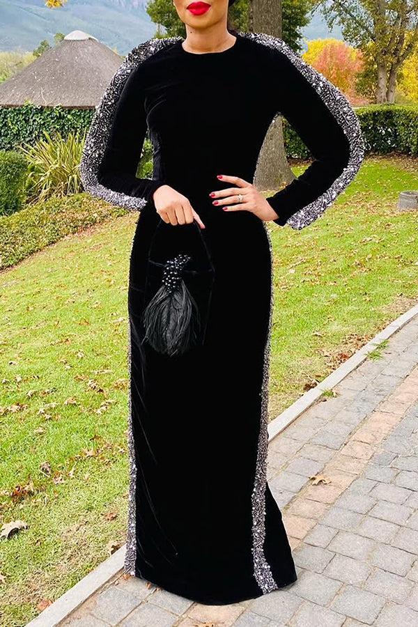 Fashion Contrast Sequin Split Hem Dress