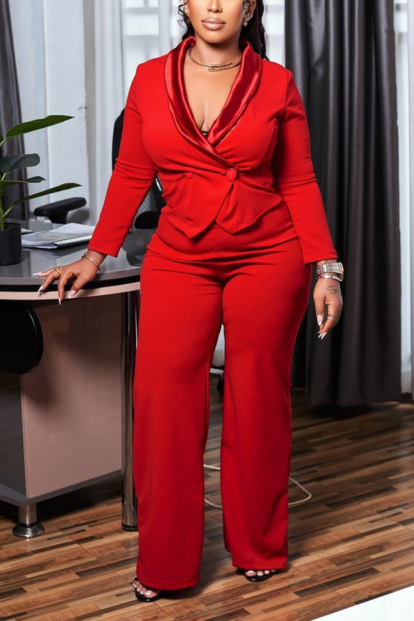 Vintage Contrast Shawl Collar Blazer & Pants Set