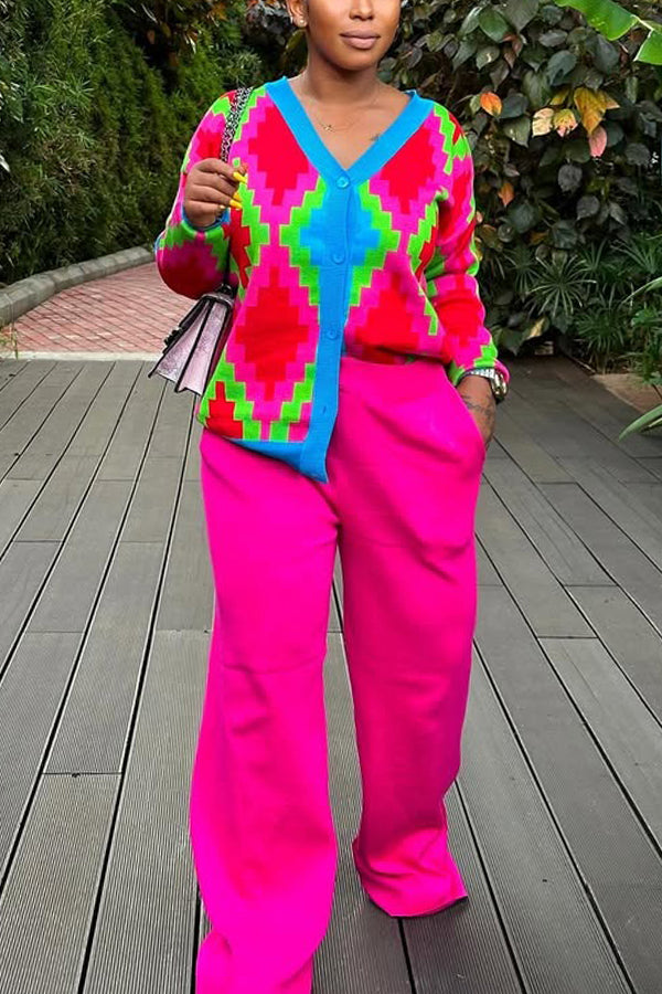 Chic Colorblock Graphic Print Cardigan