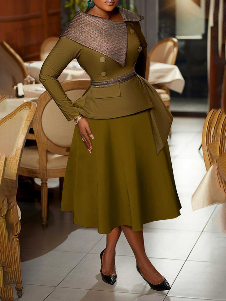 Side Draped Top & Patchwork Skirt Set