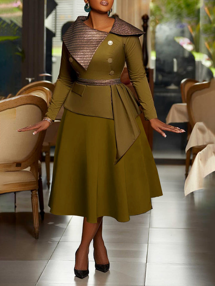 Side Draped Top & Patchwork Skirt Set