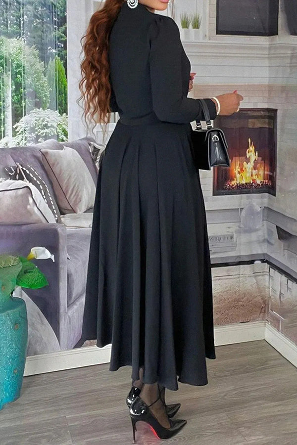 Vintage Ruffle Hem Rhinestones  A-line Dress