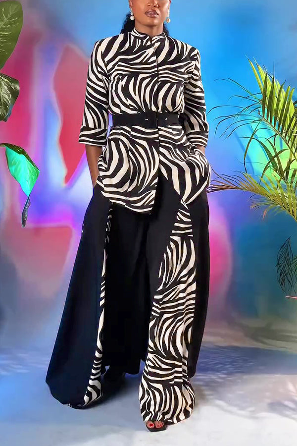 Fashion Zebra Print Top & Pants Set