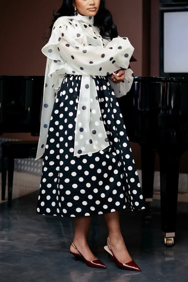 Retro Polka Dot Print Top & Skirt Set