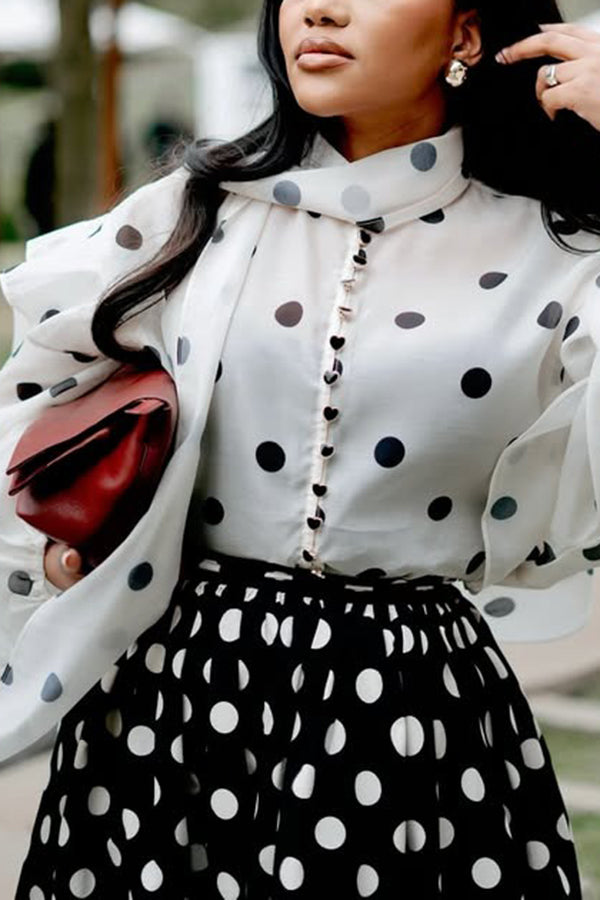 Retro Polka Dot Print Top & Skirt Set