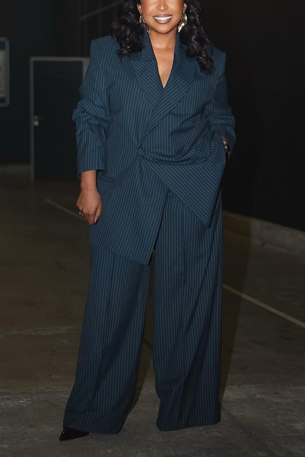 Classic Striped Lapel Collar Blazer & Pants Set