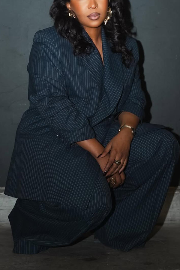 Classic Striped Lapel Collar Blazer & Pants Set