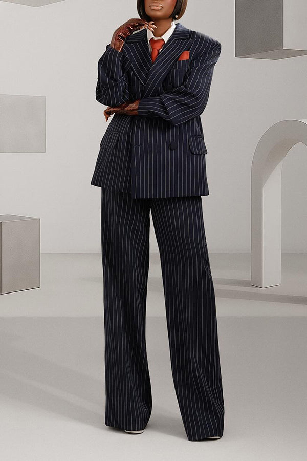 Fashion Striped Lapel Collar Blazer & Pants Set