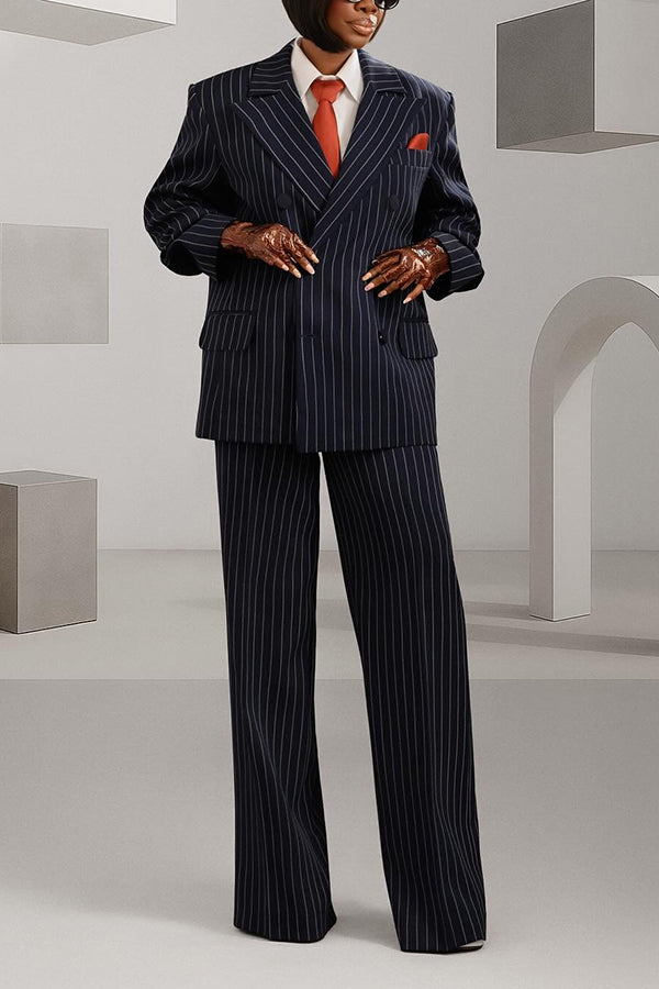 Fashion Striped Lapel Collar Blazer & Pants Set