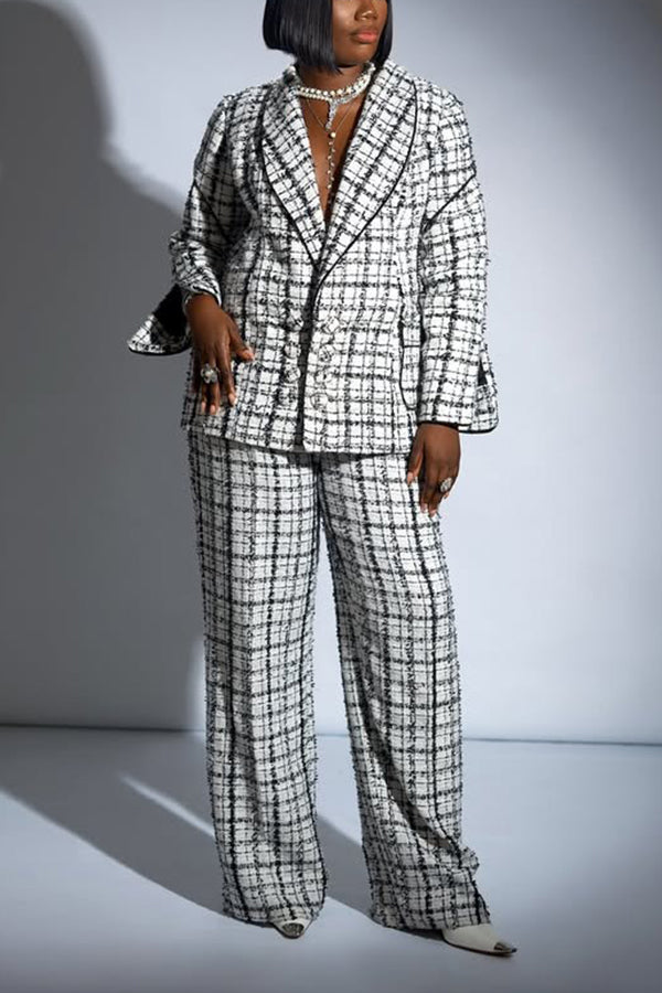 Vintage Plaid Shawl Collar Blazer & Pants Set