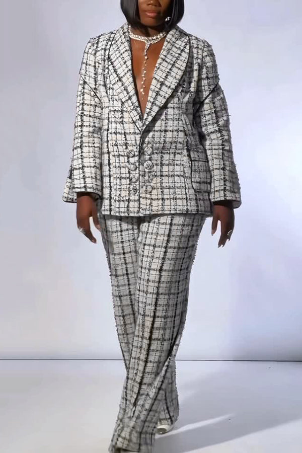 Vintage Plaid Shawl Collar Blazer & Pants Set
