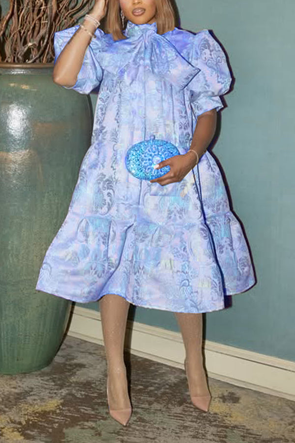 Romantic Bow Collar Floral Print Dress