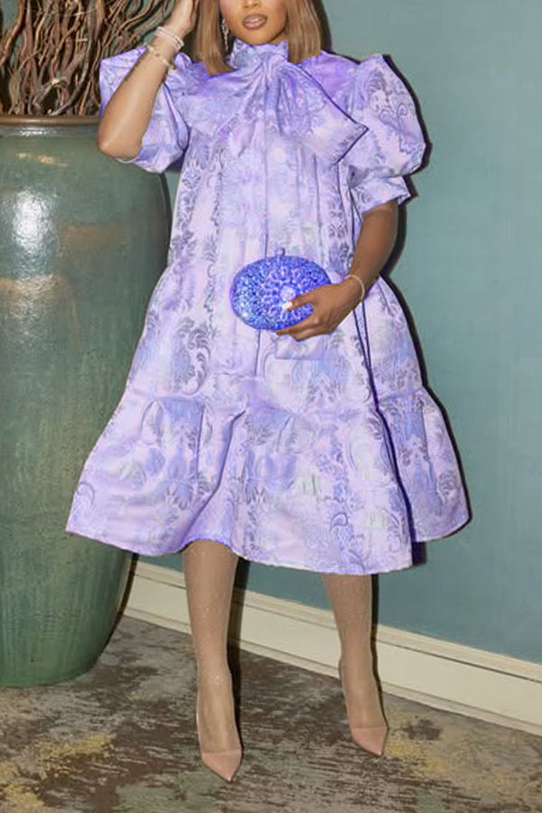Romantic Bow Collar Floral Print Dress