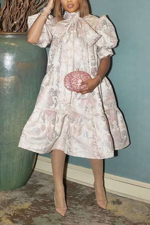 Romantic Bow Collar Floral Print Dress