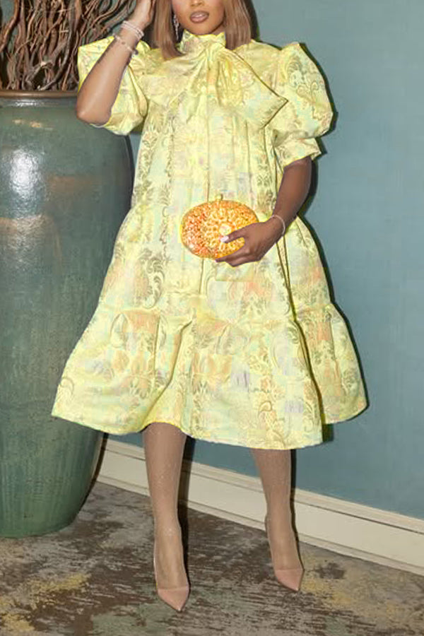 Romantic Bow Collar Floral Print Dress