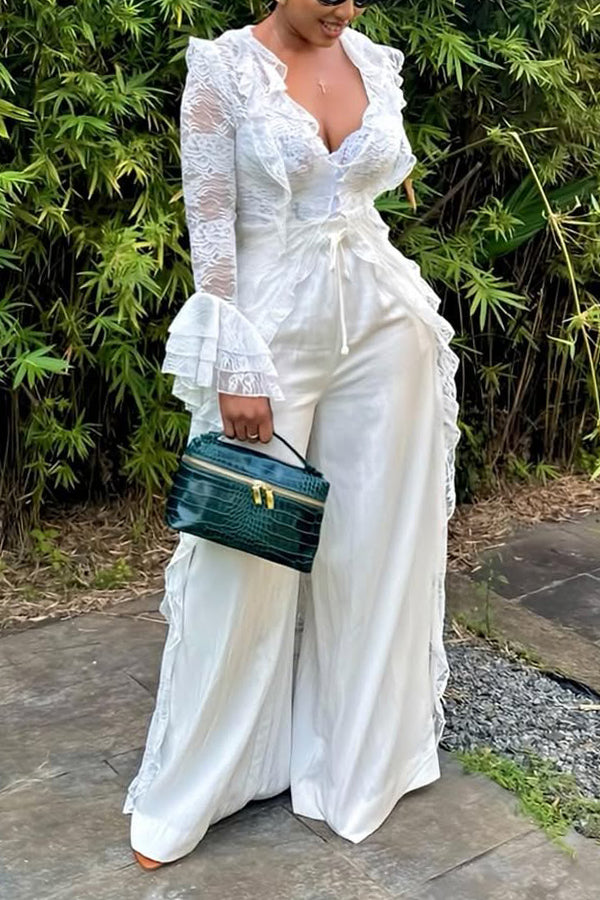 Elegant Lace Cardigan & Pants Set
