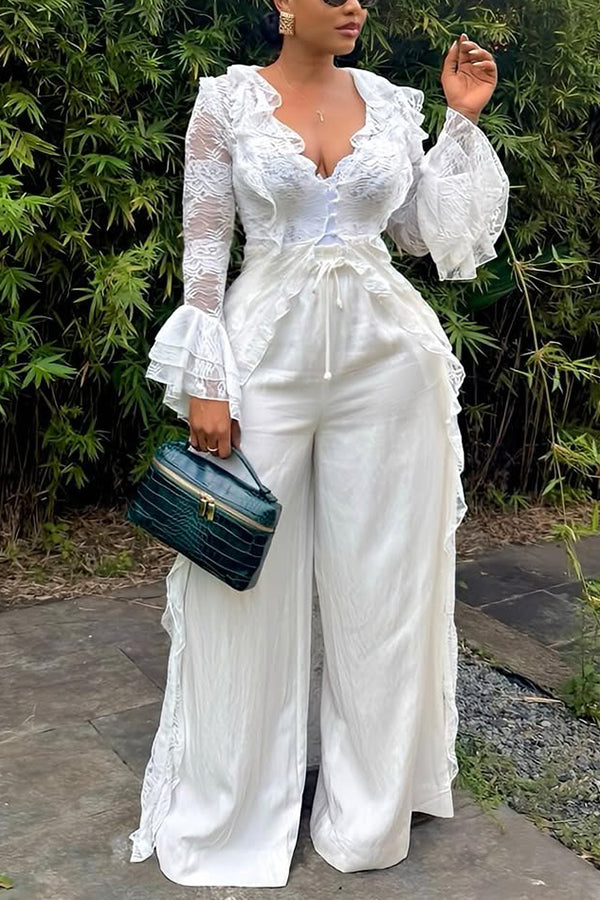 Elegant Lace Cardigan & Pants Set