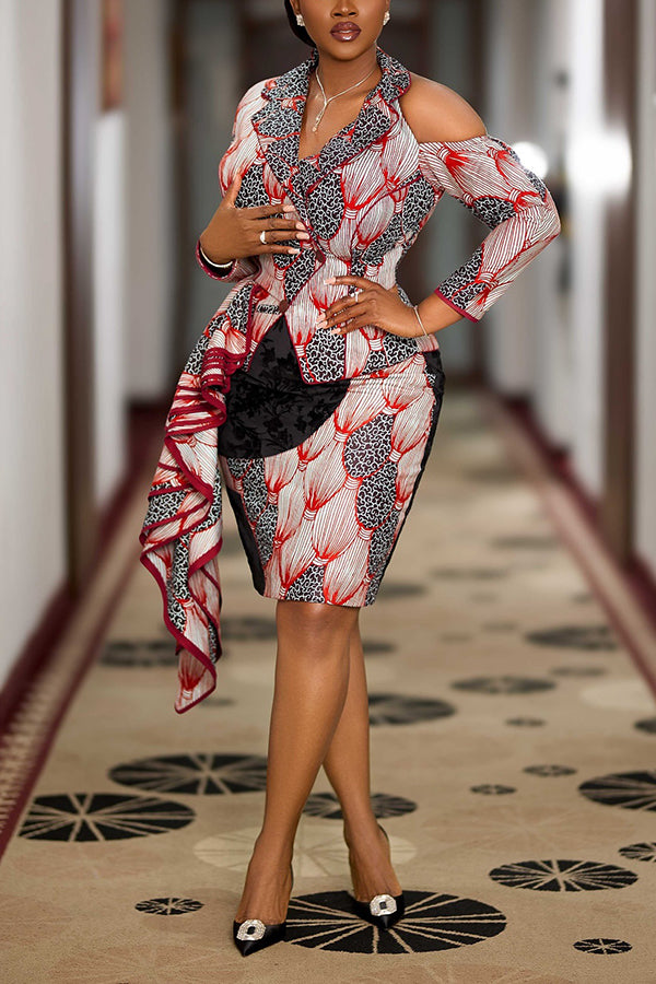 Fashion Figure Graphic Cold Shoulder Top & Skirt Set