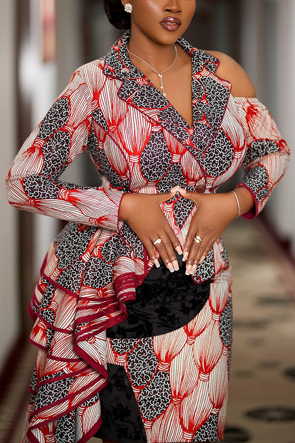 Fashion Figure Graphic Cold Shoulder Top & Skirt Set