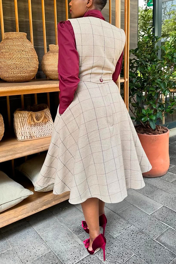 Vintage Plaid Vest & Single Breasted Skirt Set