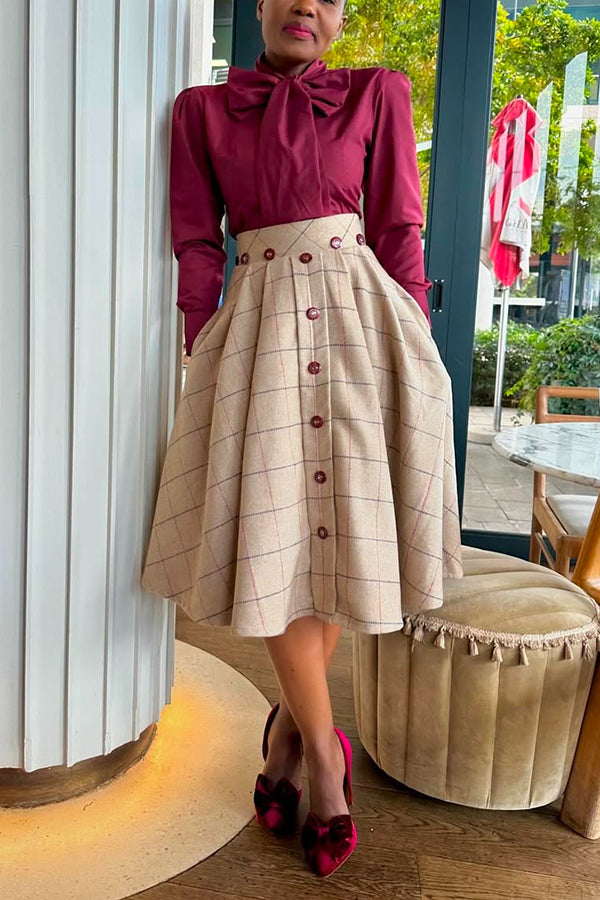 Vintage Plaid Vest & Single Breasted Skirt Set