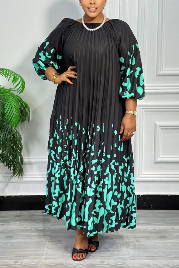 Retro Figure Graphic Pleated Dress