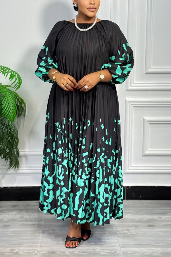 Retro Figure Graphic Pleated Dress