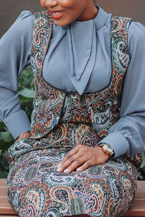 Vintage Paisley Print Vest & Skirt Set