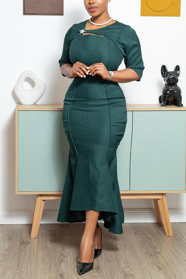 Elegant Asymmetrical Neck Fishtail Dress