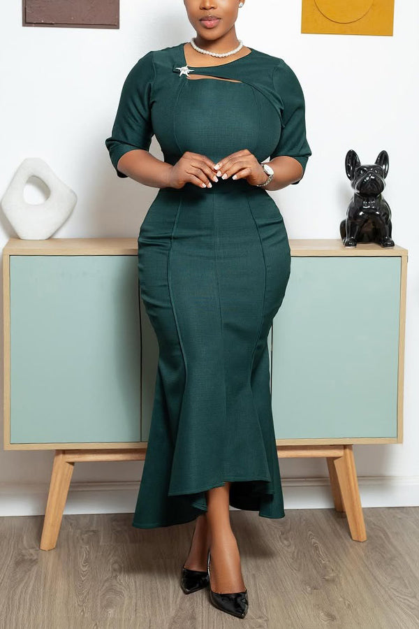 Elegant Asymmetrical Neck Fishtail Dress