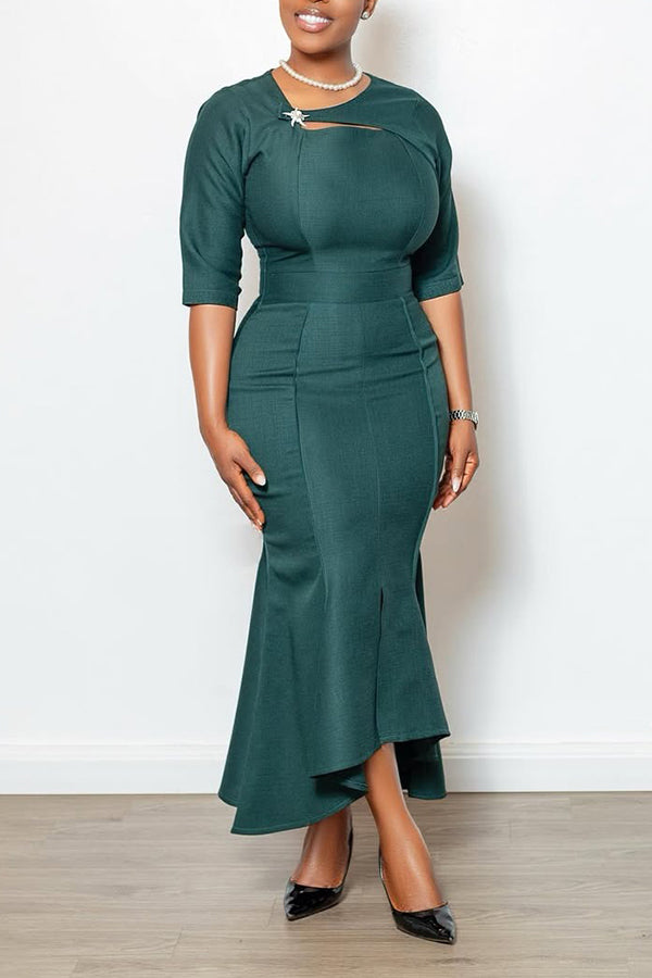 Elegant Asymmetrical Neck Fishtail Dress