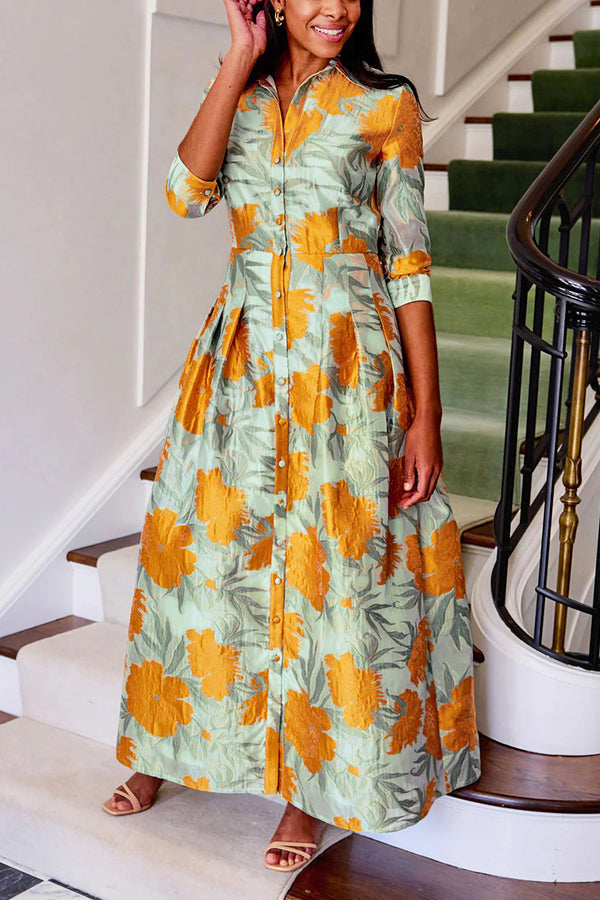 Romantic Floral Print Belted Shirt Dress