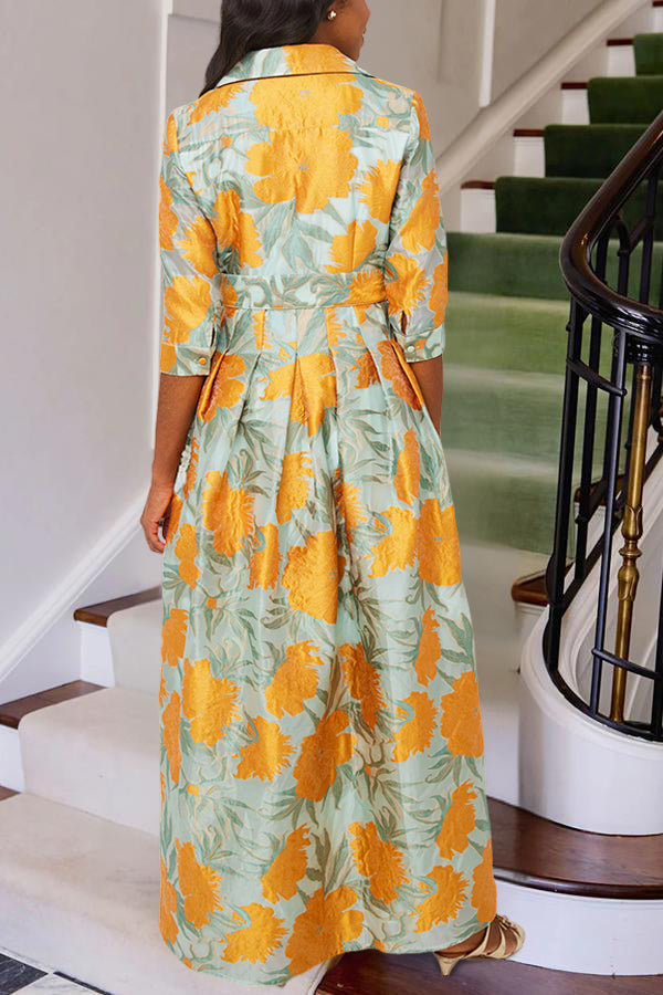 Romantic Floral Print Belted Shirt Dress
