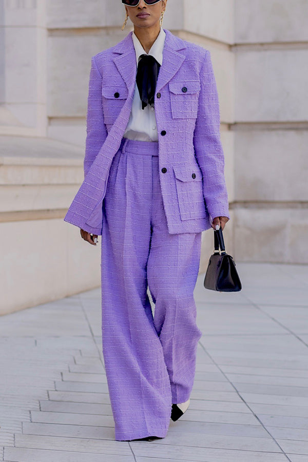 Elegant Flap Pocket Texture Fabric Blazer & Pants Set