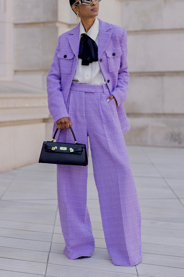 Elegant Flap Pocket Texture Fabric Blazer & Pants Set