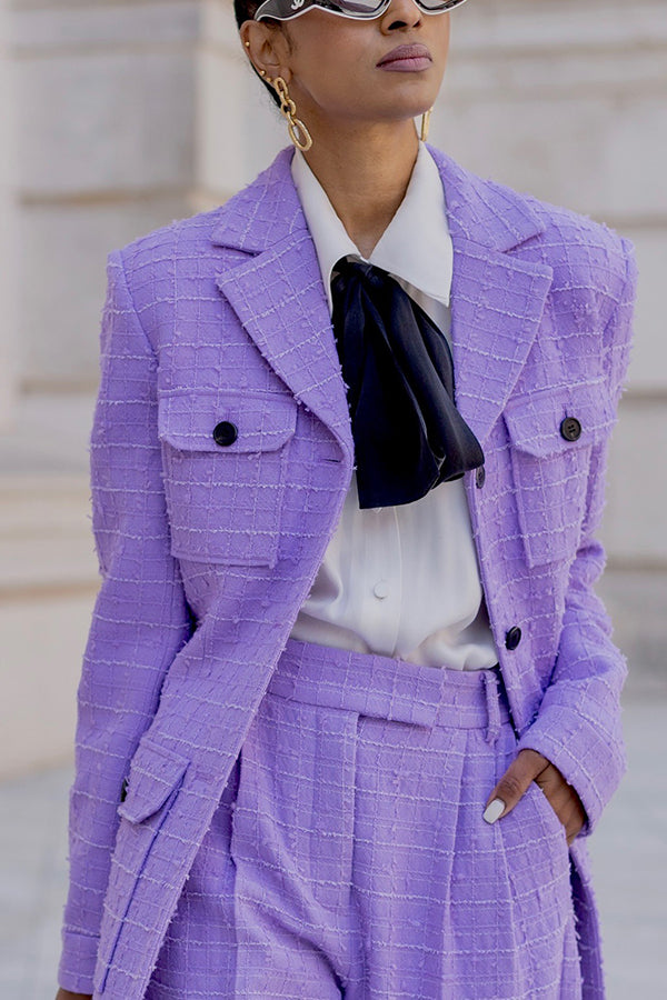 Elegant Flap Pocket Texture Fabric Blazer & Pants Set
