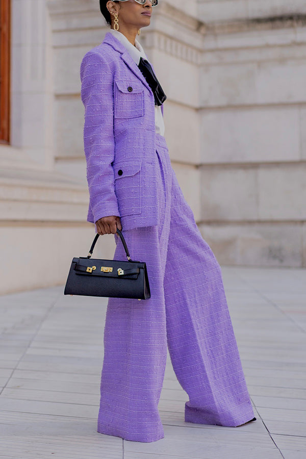 Elegant Flap Pocket Texture Fabric Blazer & Pants Set
