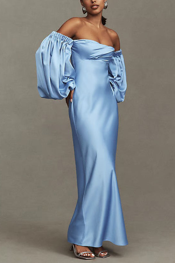 Elegant Off Shoulder Lantern Sleeve Dress
