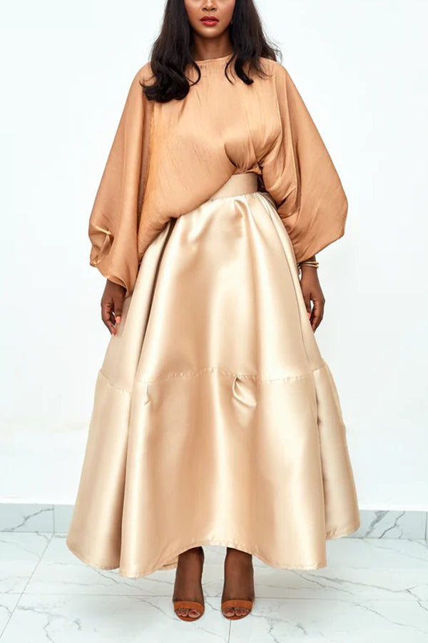 Classic Satin Batwing Sleeve Top & Skirt Set
