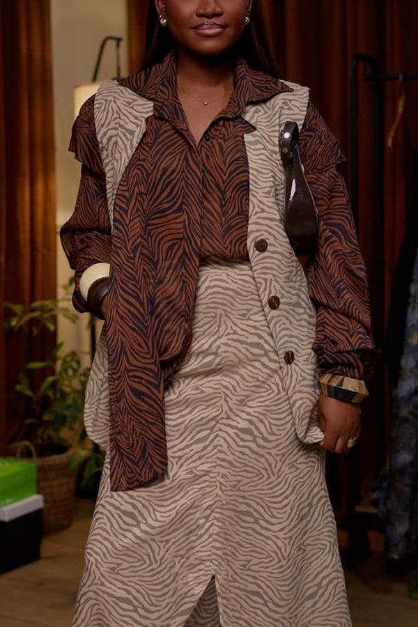 Vintage Zebra Print Vest & Skirt Set