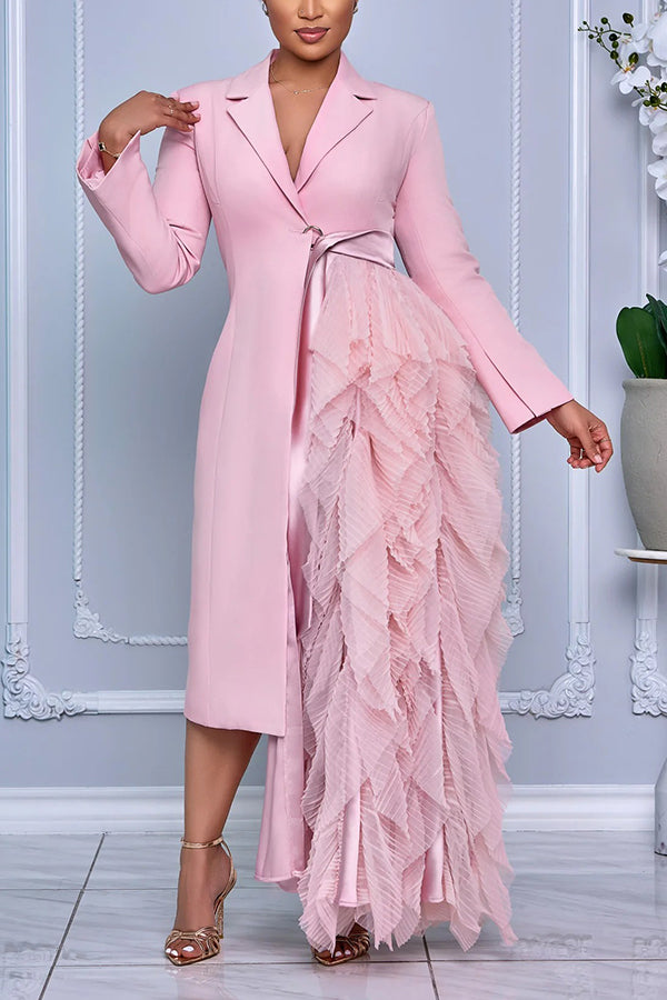Romantic Side Layered Hem Lapel Collar Blazer Dress