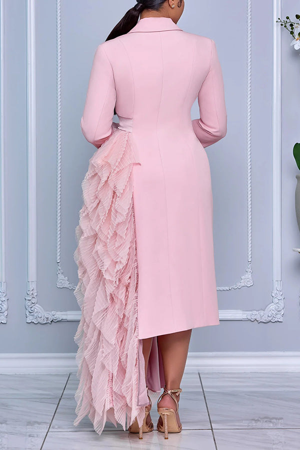 Romantic Side Layered Hem Lapel Collar Blazer Dress