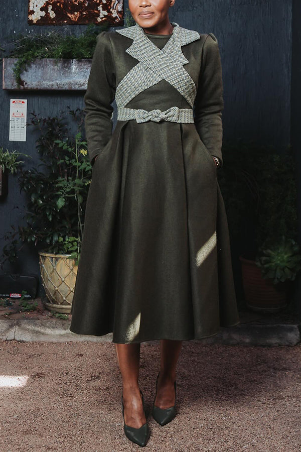 Stylish Contrast Plaid Bow Fornt Dress