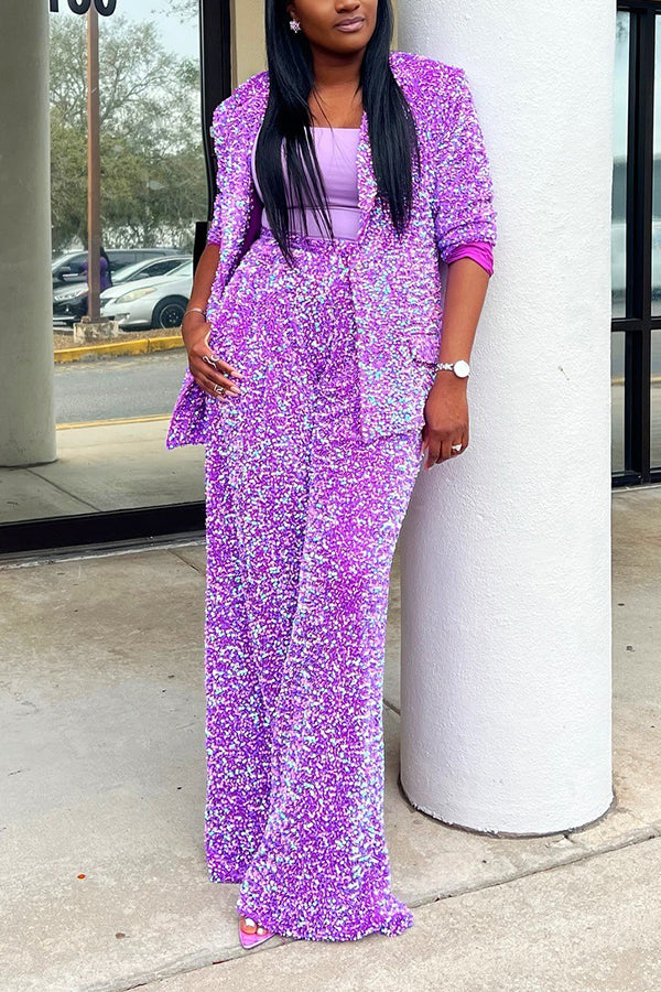 Vintage Sequin Single Button Blazer & Pants Set