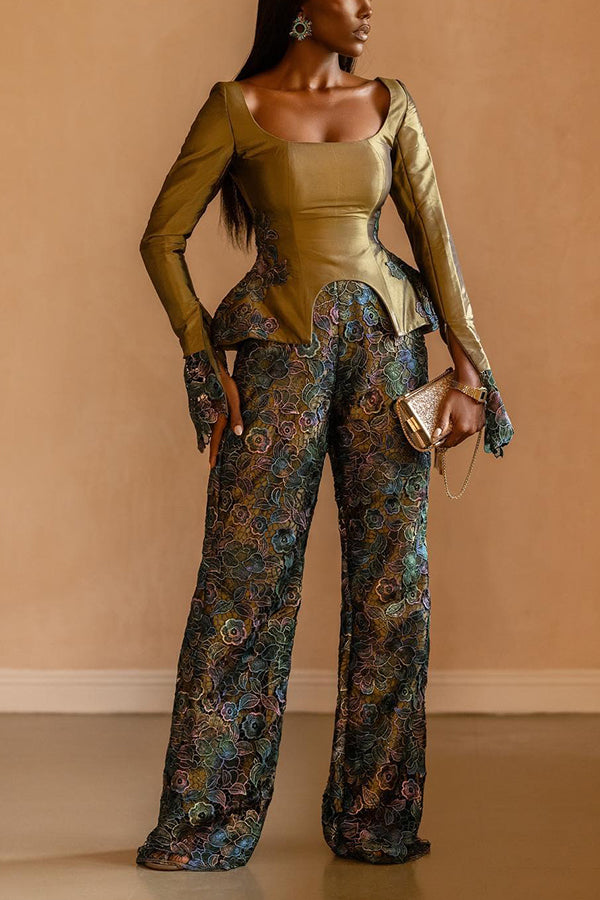 Retro Floral Print Top & Pants Set