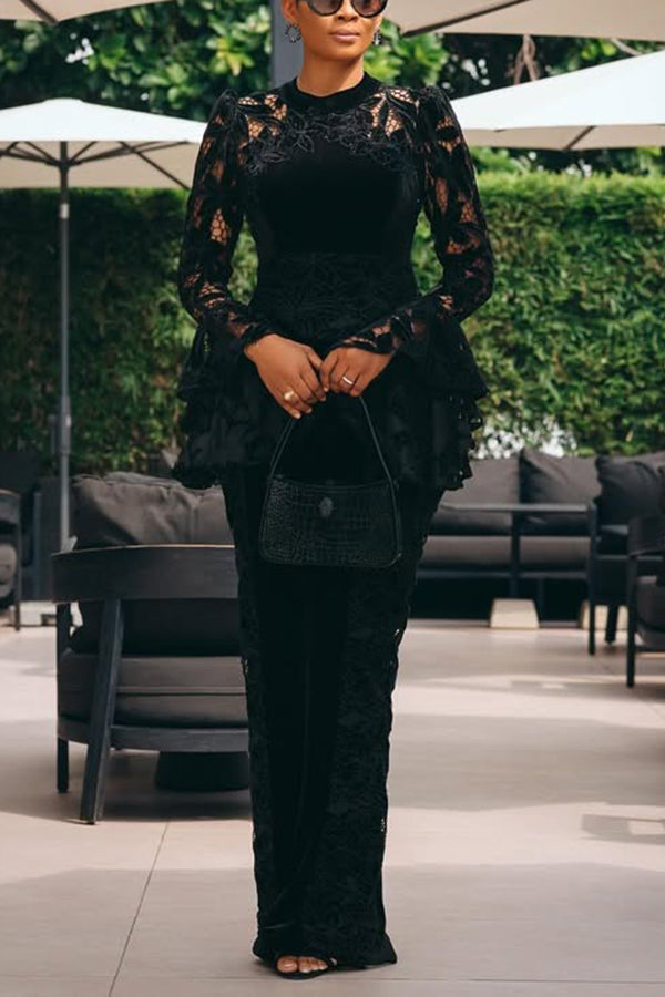 Retro Contrast Lace Tailored Dress